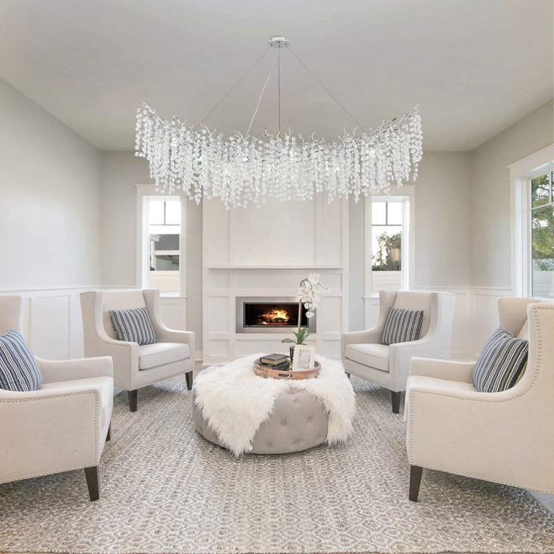 Tree Branch Snow Crystal Chandelier Lighting 63"L, Silver/White