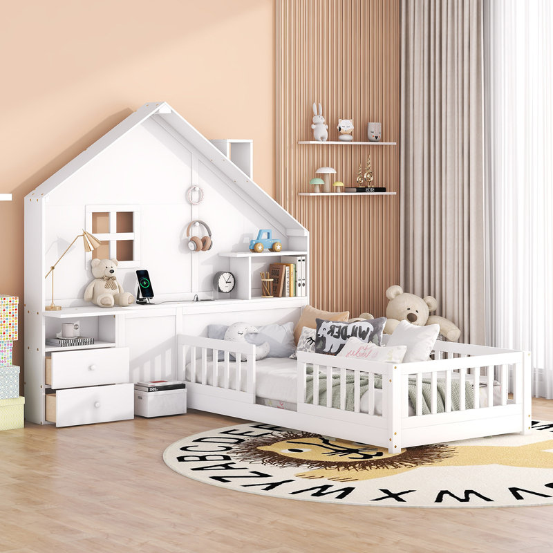 Lit pour enfant Wolken, Simple, Blanc