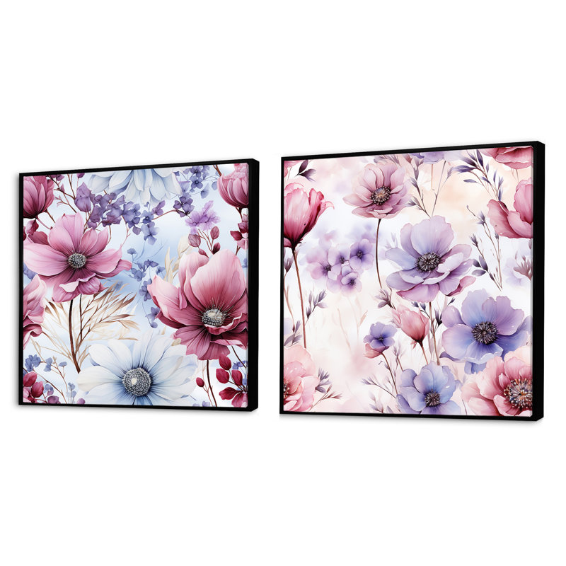 Herold - Ensemble de 2 collages carrés floraux, Cadre flottant noir, H 16 po x l 33 po