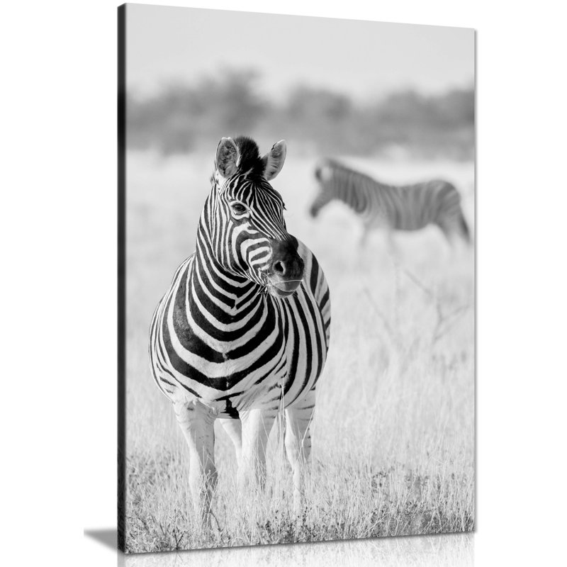 Black And White Zebra In Wildlife Artistic - Wrapped Canvas Print, 46cm H x 31cm W