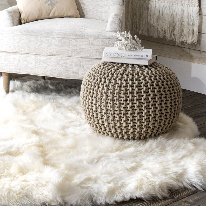 Anely 20" Wide Round Pouf Ottoman, Beige