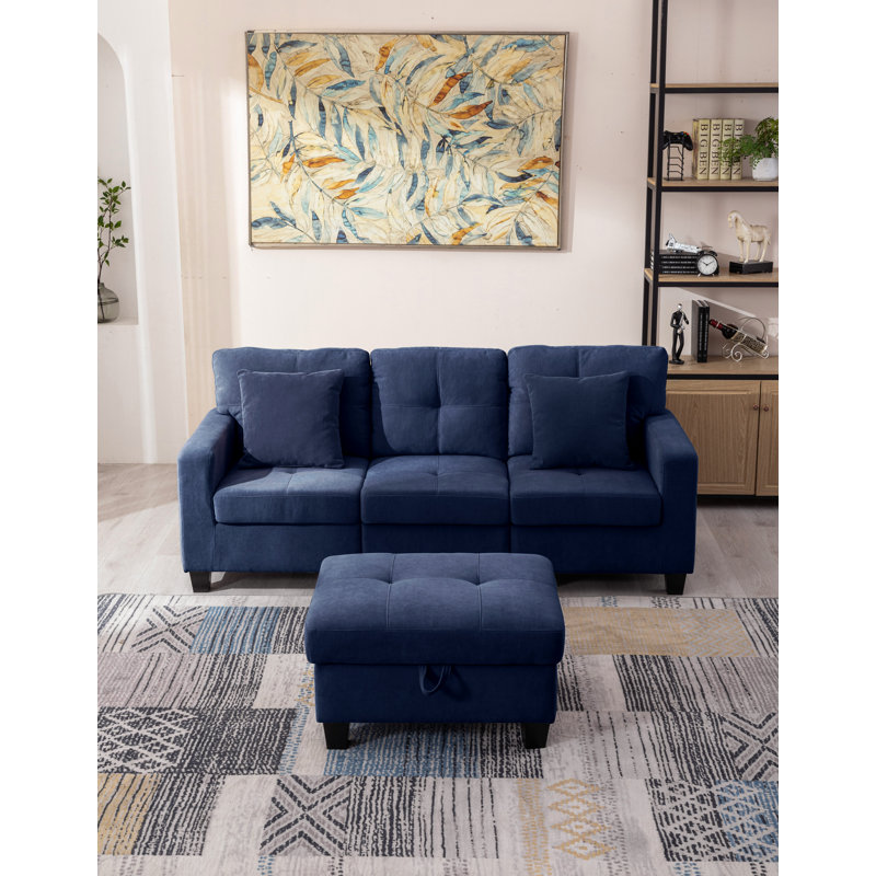 Canapé rembourré 81 pièces 4 pièces avec rangement 81 ", Polyester bleu foncé