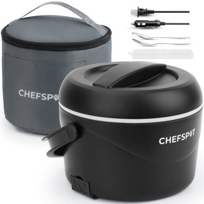 Chefspot 37 Oz Electric Lunch Box & Portable Food Warmer For Car And Home With Dual Power Cords, Leak-proof Stainless Steel Container, Utensils & Bag Included