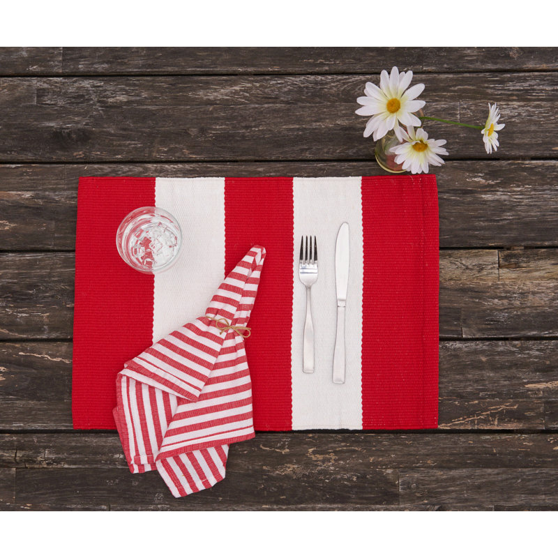 Seersucker Khaki Napkin S/6, Red