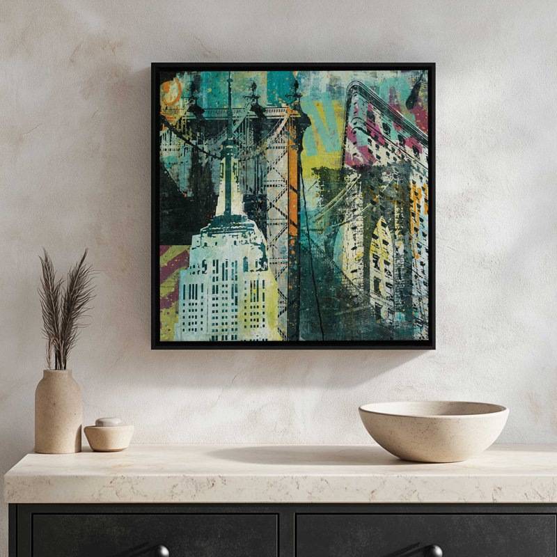 «NY Graffiti» par Roque Silva, reproduction d'art, L 36 x H 36, Argent, Toile avec cadre