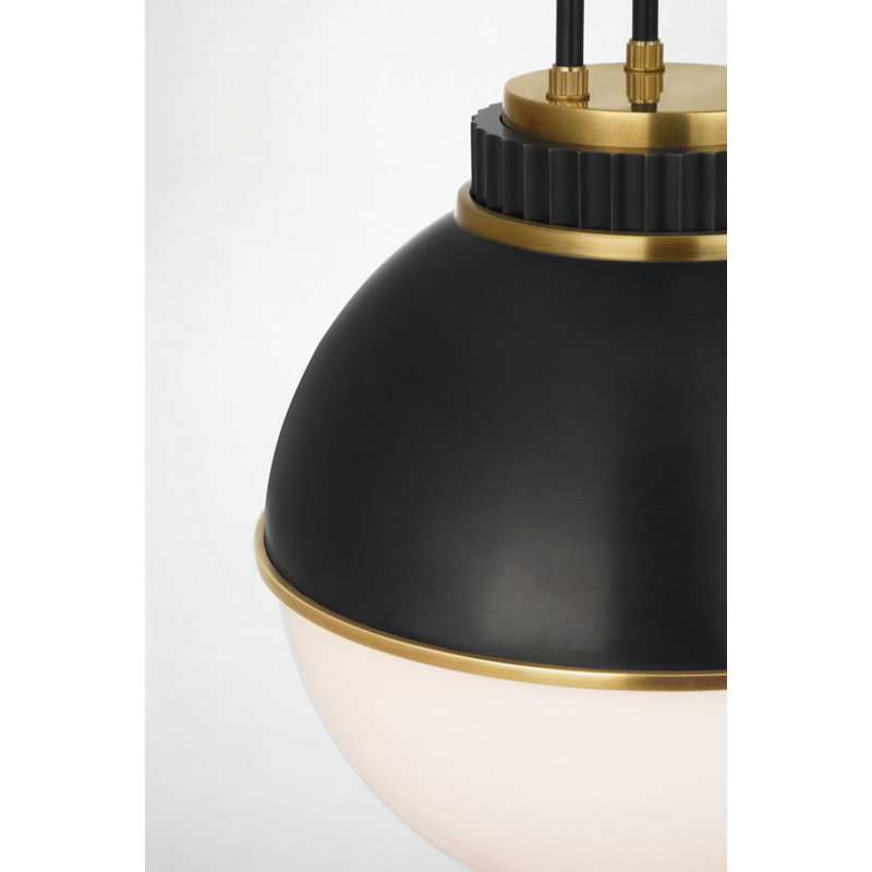 Cavill 12" Pendant with Hood and White Glass, Bronze/Natural Brass