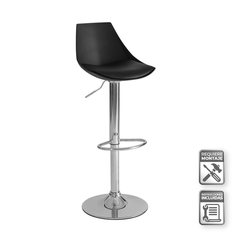 Rhileigh Swivel Upholstered Adjustable Height Counter Stool with Metal Frame, Black/Silver