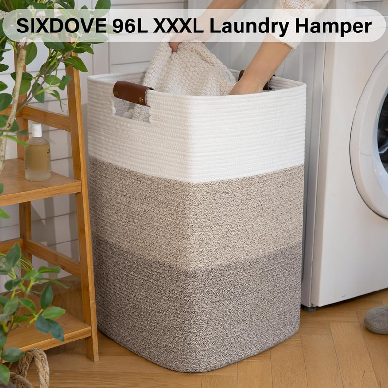 Extra Large Laundry Hamper Basket With Handles - 96L Woven Cotton Storage Organizer For Clothes, Blankets, Pillows, Toys - Sturdy & Stylish Home Decor