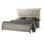 Cadre de lit tapissier en tissu argenté pour grand lit, look contemporain, tête de lit à DEL, panneaux et structure de lit grand format en bois, style, tissu, panneau, ambiance de chambre d'ingénierie en bois d'hévéa massif