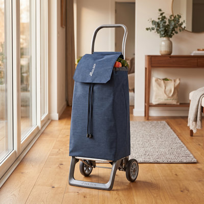 Chariot pliant léger avec sac amovible, chariot d'épicerie en aluminium à 2 roues et chariot utilitaire, bleu marine