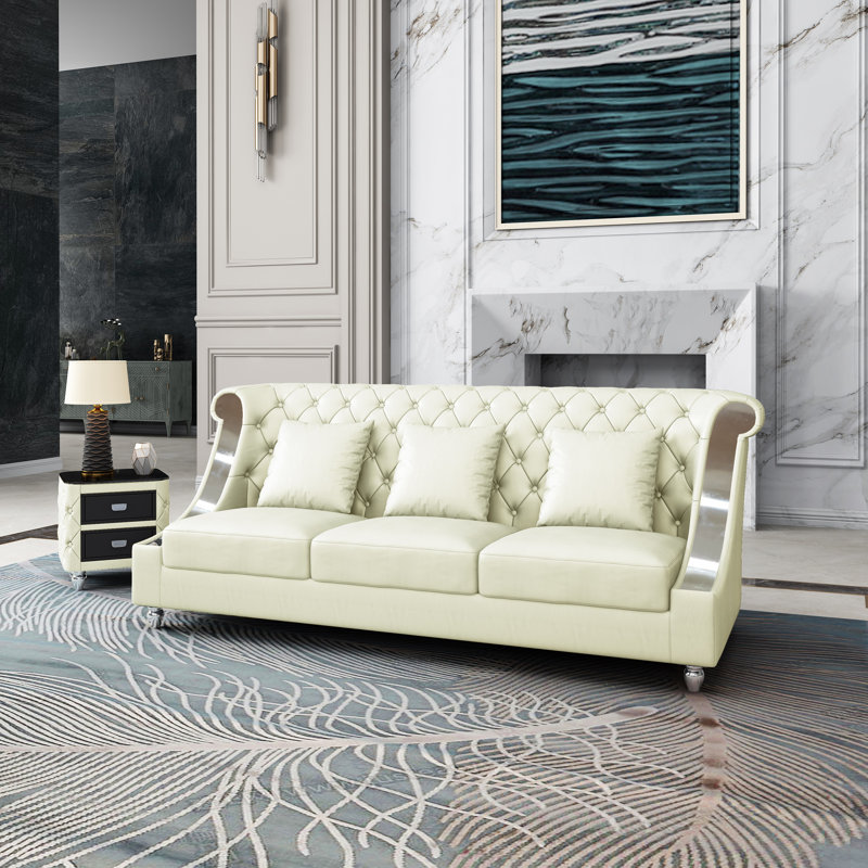 Mayfair Luxe 96'' Off-White Italian Leather Tufted Sofa
