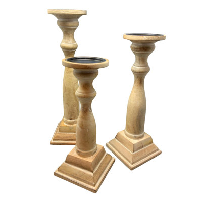 Set of 3 Manzanita Candle Holders-Bleached Wood