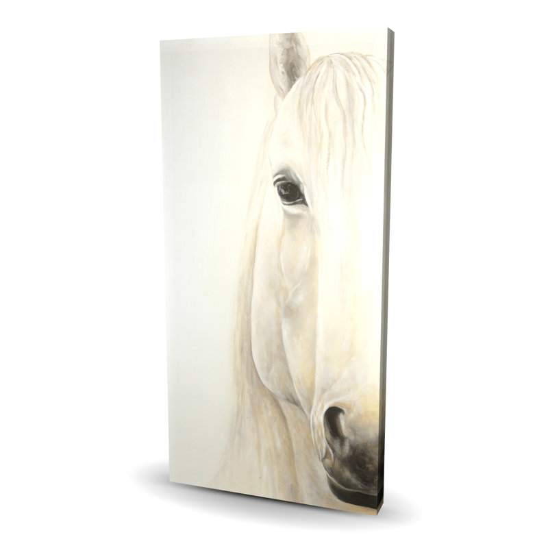 Half Portrait of a Smiling Horse - Beige Canvas Home Decor