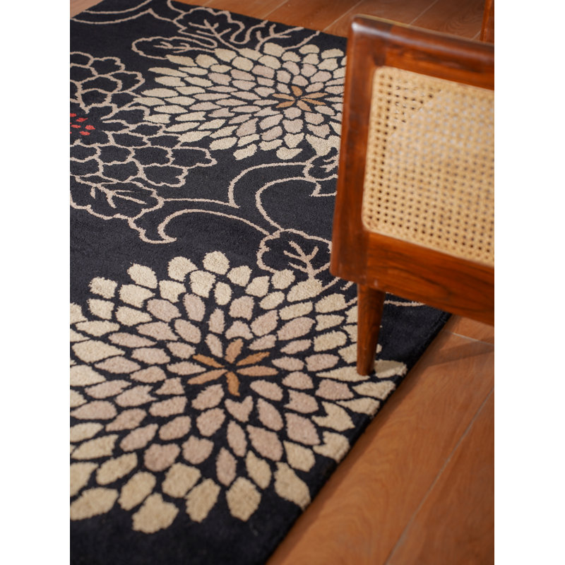 Tapis écologiques en laine touffetés à la main - rectangulaires, de couleur noire, de conception orientale, de tapis épais antidérapants faits à la main pour le salon, la chambre à coucher