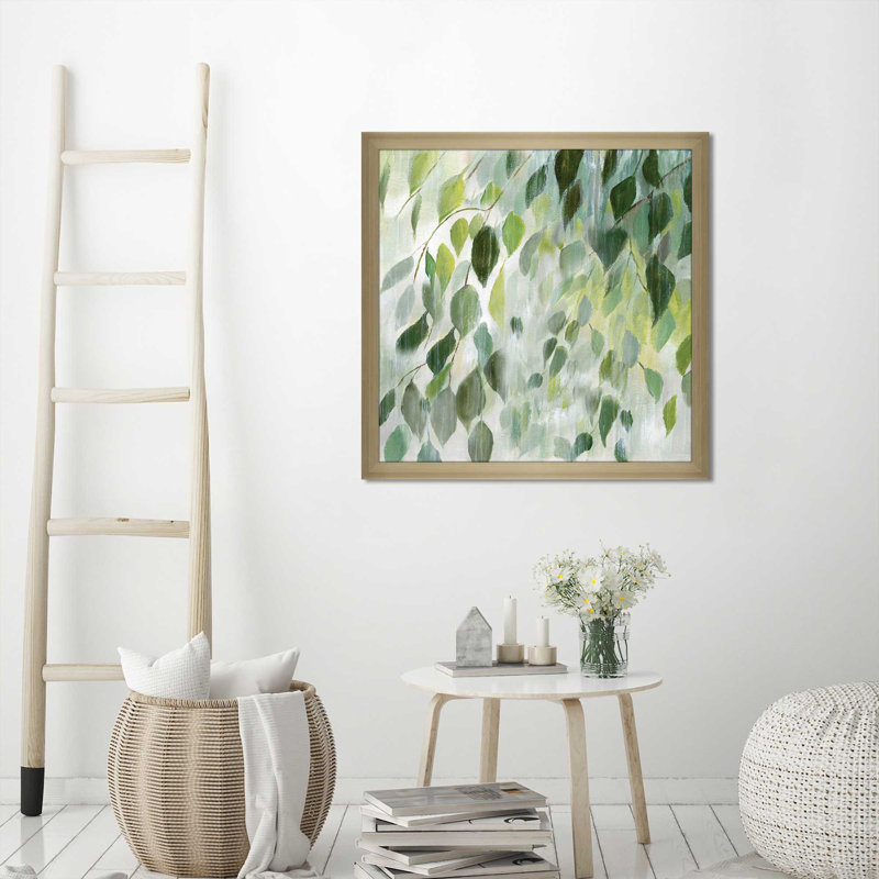 «Misty Leaves (Square)» par Nan Print, H 25,5 po x l 25,5 po x P 1 po, Encadrement champagne