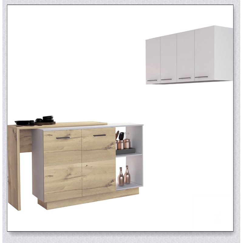 Light Oak 4-Shelf 6-Door 2-Piece Kitchen Set, Ideal for Ample Storage and Modern Aesthetic in Any Kitchen