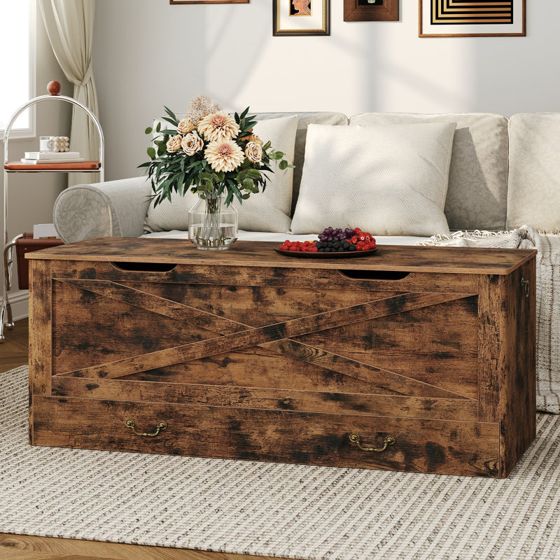 Toy Chest, 47.2" Storage Chest with Drawer and Pull Handles, Wooden Storage Bench with Lift Top, Storage Trunk