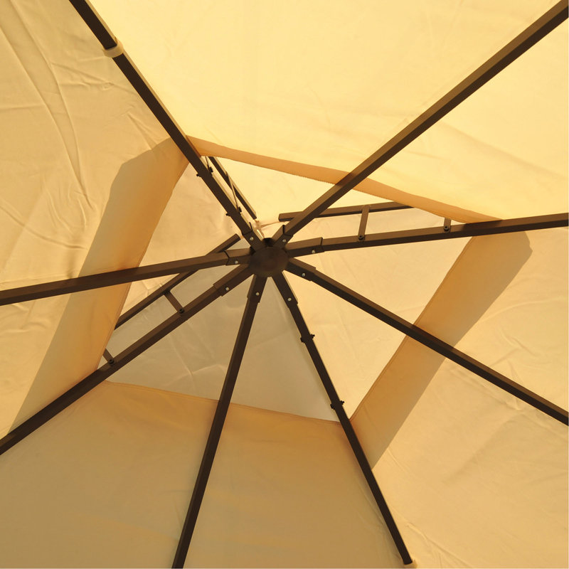 Pavillon de jardin extérieur en acier 10 pi x 10 pi avec rideaux d'intimité en polyester, toit à deux niveaux pour l'air et grande conception