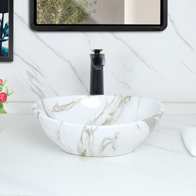 Lavabo de salle de bain en marbre blanc 16,3 "x 13,4" avec évier Pop Up