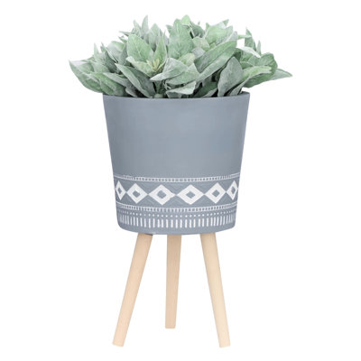 Jardinière grise avec pieds en bois, 12 po, pour plantes grasses, plantes d'intérieur, patio idéal, chambre à coucher, matériau de l'Action de grâce 12 po, salon, jardin, balcon, bénédiction de Noël