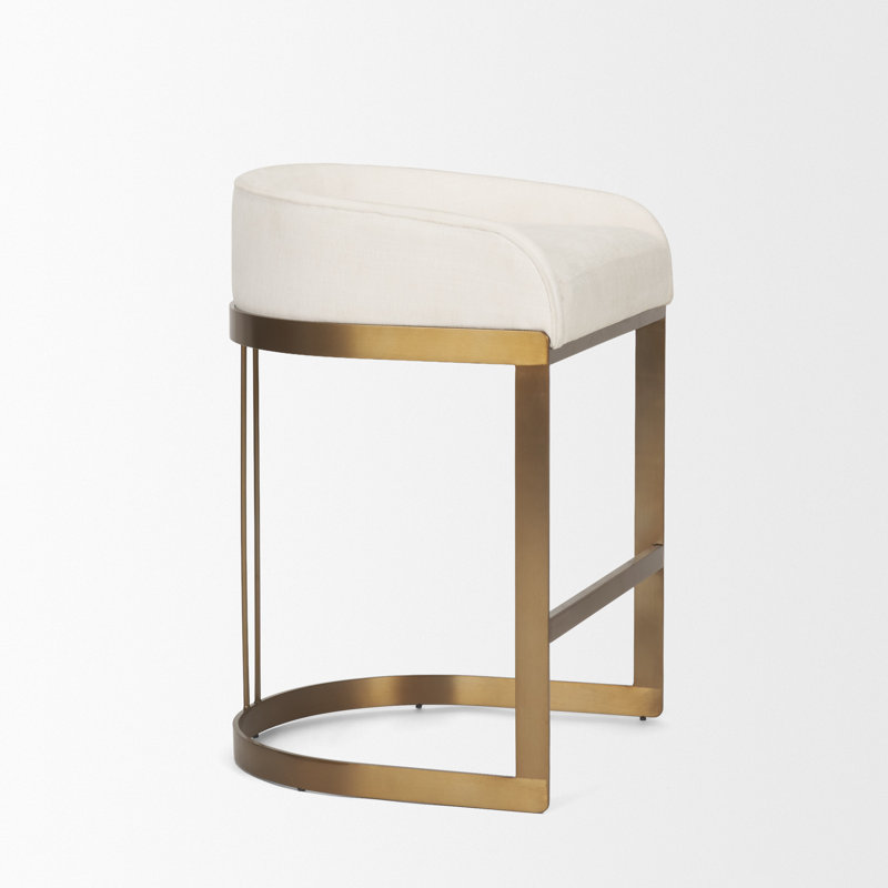 Tabouret de bar et de comptoir Bradley, Tabouret de comptoir (assise de 24,75 po de hauteu, Laiton, Ivoire-crème