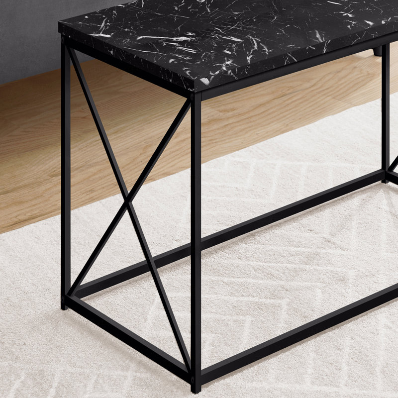 Contemporary Modern Rectangular Accent Cocktail Coffee Table 40"L Black Marble Look Laminate Black Metal