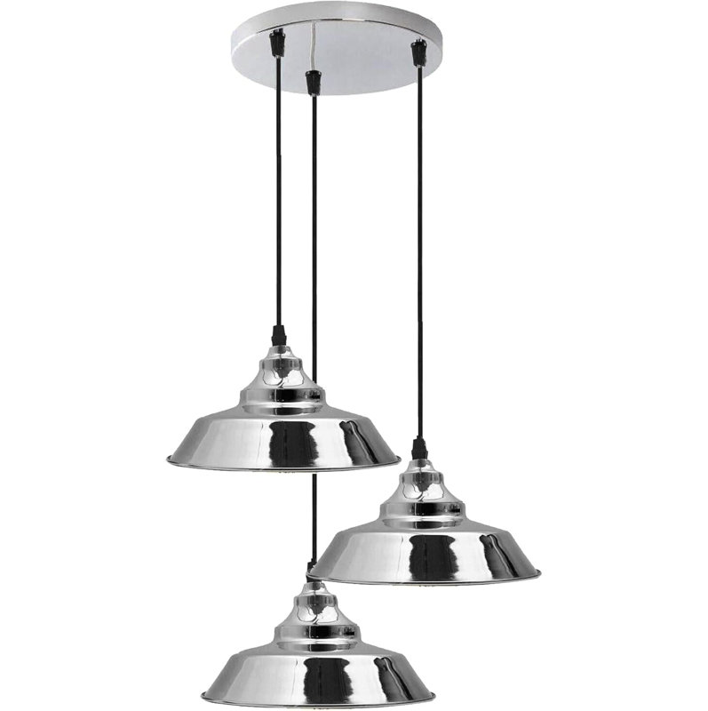 3 - Light Satin Nickel Cone Pendant, Chrome