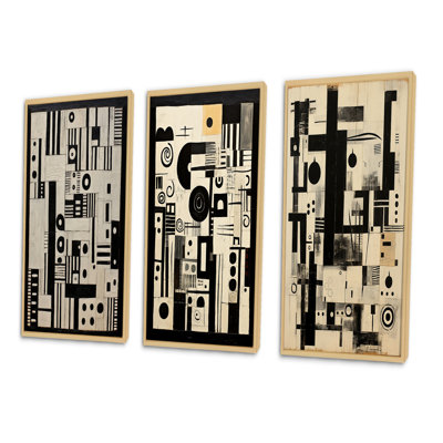 "Lithographie urbaine et sagesse noire I", 3 pièces sur toile