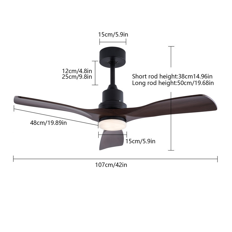 Jhamarion 42" Modern LED Ceiling Fan Chandelier with Remote, Black/Brown