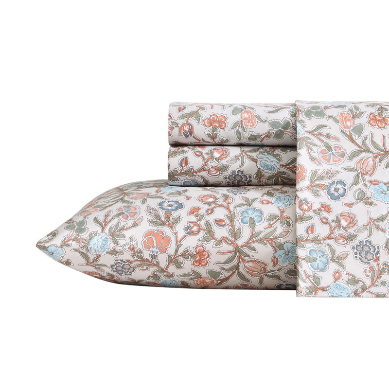Wrangler Printed Cozy Novelty Sheet Sets, Full Sheet Set with 2 Pillowcases, Westward Floral Beige