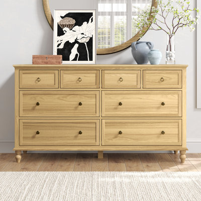 8 Drawer Dresser For Bedroom, 65in Large Long Drawer Dresser with Deep Drawers, Rustic Wood Wide Chest of Drawers with Large Capacity, Storage Dressers for Bedroom, Living Room, Hallway