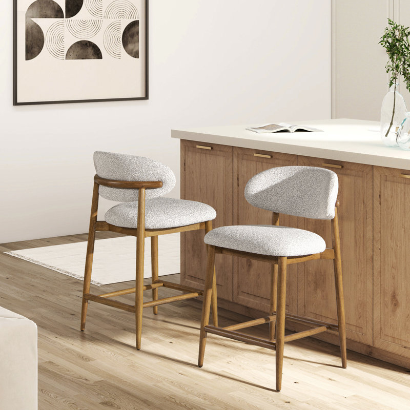 Montrel 26.5" Modern Upholstered Counter Stool With Wood Frame, Salt & Pepper Boucle