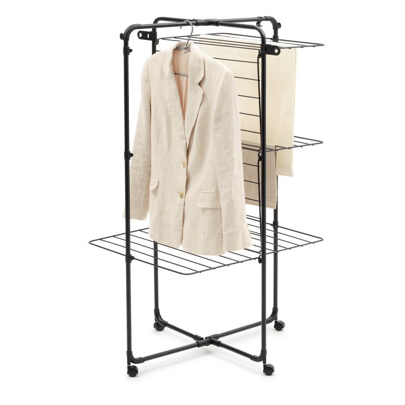 Brabantia Hangon Tower Drying Rack, 125.6cm H x 76.2cm W x 73.7cm D, Black