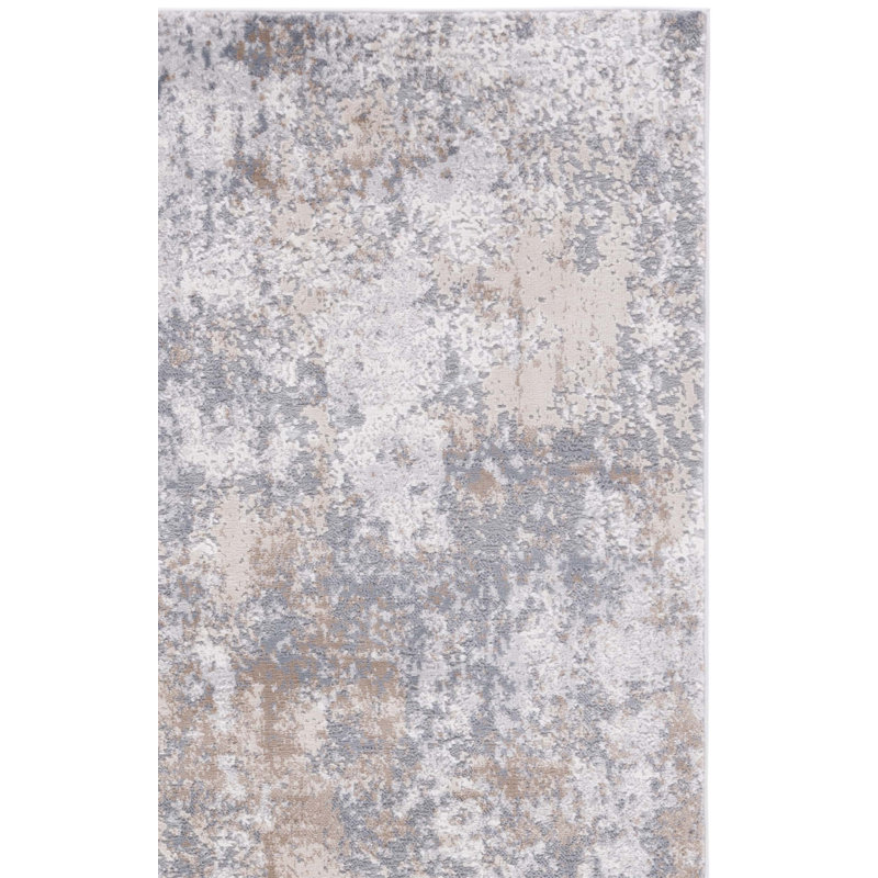 Tapis en polypropylène / polyester abstrait tissé à la machine en gris / beige, Tapis de couloir 2 pi 2 po x 8 pi