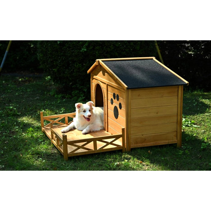 Chenil d'extérieur pour chien 48 po avec porche et toit en bois de taille moyenne facile à assembler et à nettoyer