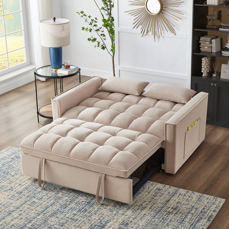 Ornella Modern 4 in1 Loveseat Sofa Bed with Armrests & Storage Pockets, Taupe