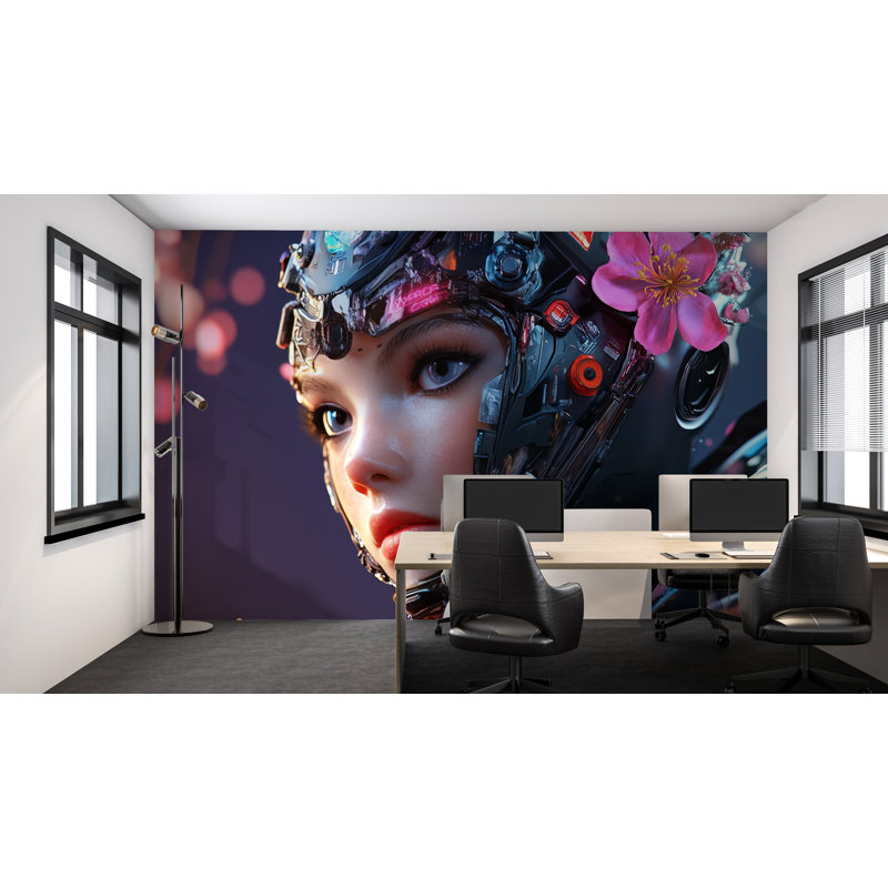 Murale rouge Samurai - papier peint dramatique avec Katana japonais et soleil levant, L 165 po x l 110 po, Peler et coller