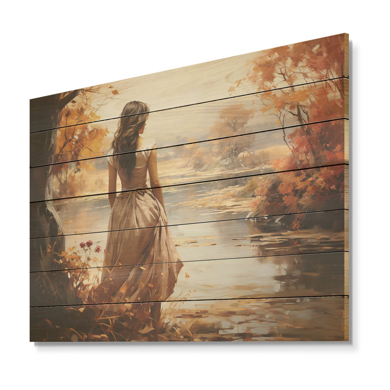 «Autumn Woman Dream», paysage romantique sur bois, H 24 po x l 32 po x P 0,78 po