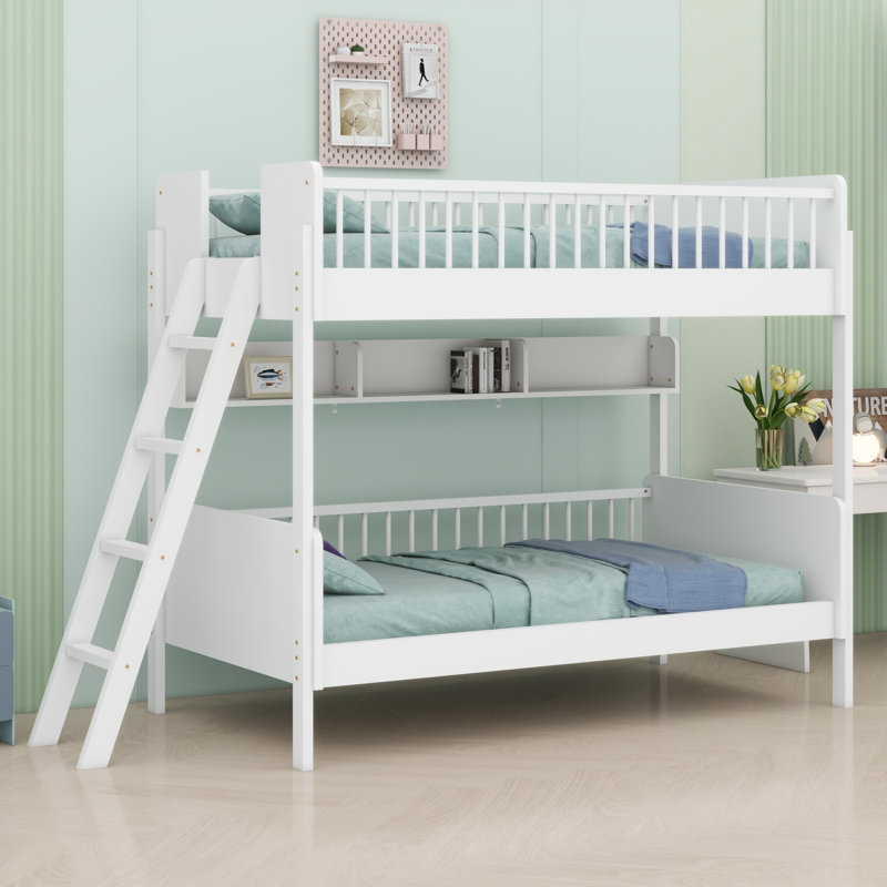 Wooden Bunk Bed With Integrated Shelving And Left/Right Adjustable Ladder, White