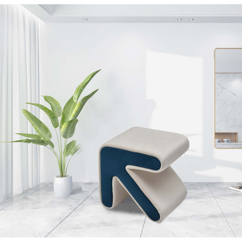 Auryana Velvet Ottoman, Beige/Blue Velvet