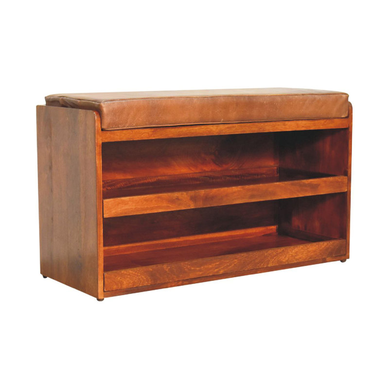 Banc de rangement escamotable en bois massif, Châtaignier