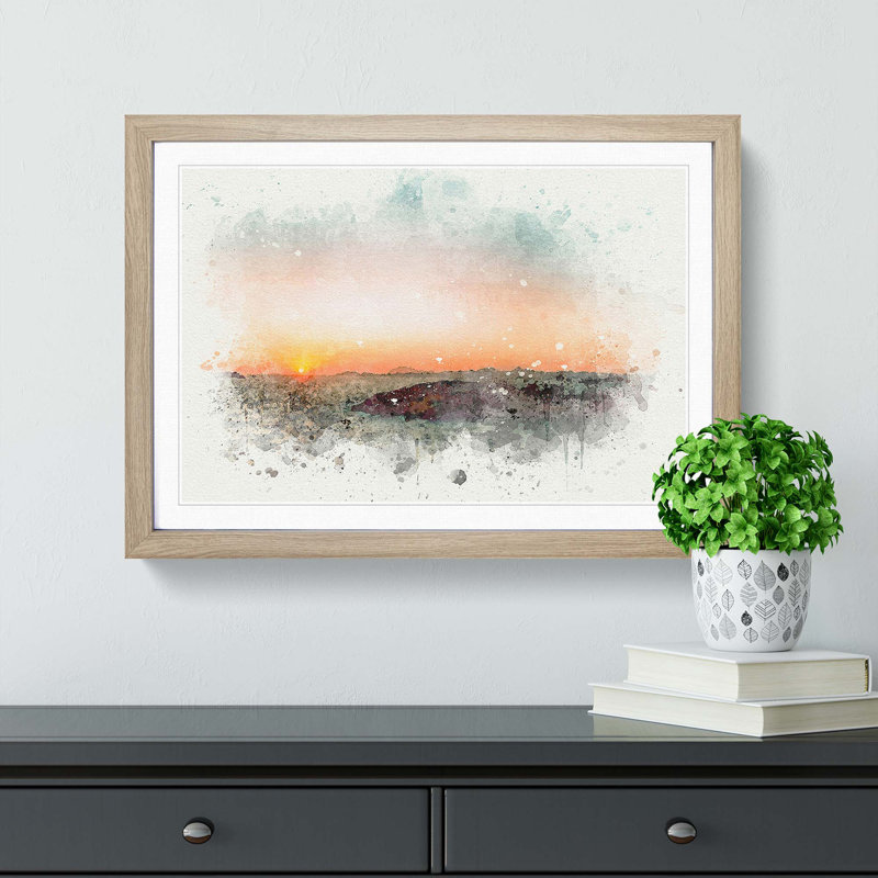 Sunset in Milos Greece in Abstract - Picture Frame Graphic Art Print, 48cm H x 65cm W x 2cm D, Oak Framed
