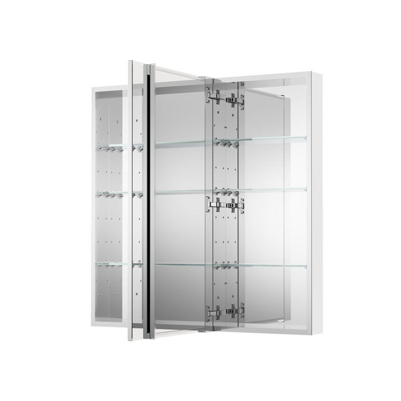 Armoire à pharmacie encastrée ou murale en aluminium de 91,4 cm x 91,4 cm (36 po x 36 po) avec étagères en verre ajustables, pour salle de bain