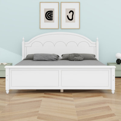 Vintage Arched Headboard Bed Frame, Sturdy Wooden Bedroom Bed Frame