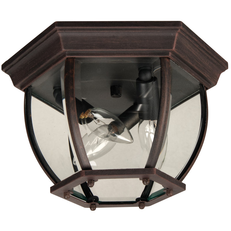 Rust Aluminum 3-Light Outdoor Flush Mount with Clear Glass Shade