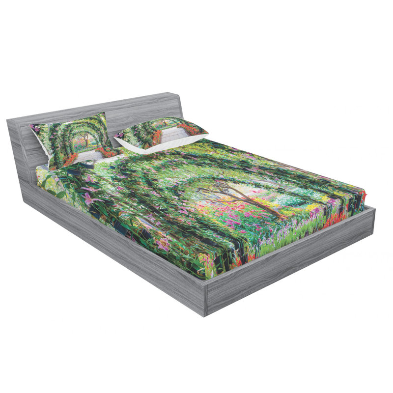 Microfiber Floral Sheet Set, Queen Sheet Set with Fitted Sheet