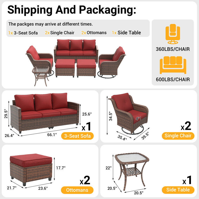 Amoure 5-Person Outdoor Seating Group With Cushions, Red