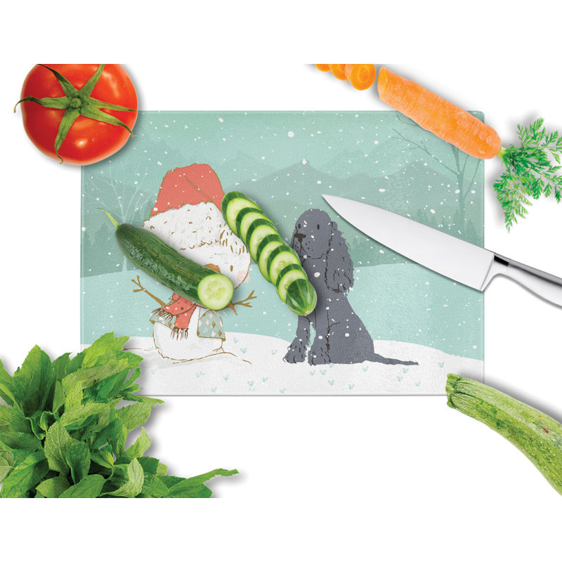 Planche à découper noël bonhomme de neige en verre trempé caroline, Épagneul noir