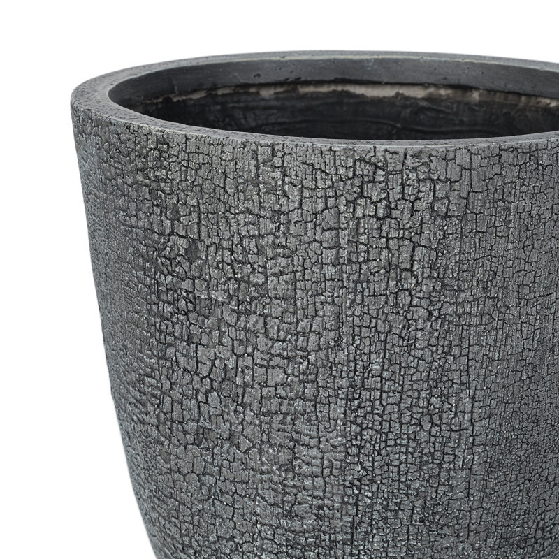 Lightweight MGO Planter Set of 3,16.93"+13.78"+11.02" Dia Round Concrete Stackable Flower Pots with Drainage Holes and Rubber Plug,Crackle Stone Texture for Patio Garden Balcony Indoor Outdoor