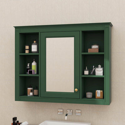 35'' X 27.5'' Medicine Cabinet, Wall-Mounted Bathroom Storage With Mirror, Contemporary Unit With 6 Open Shelves, Functional Wall Cabinet